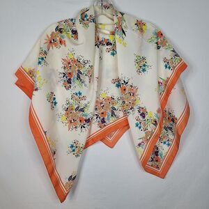 Camaieu Silk? Scarf White Multicolor Floral Orange 40x40 Square Granny Chic